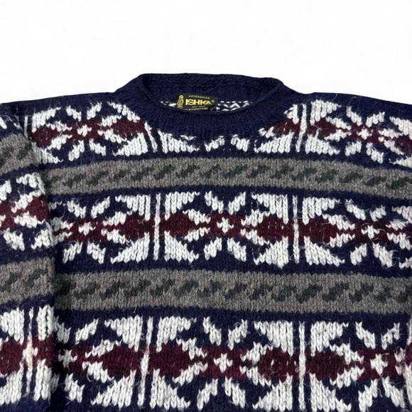 Vintage artesanias Ishka heavyweight wool pattern sweater XL made in Ecuador - Picture 2 of 6